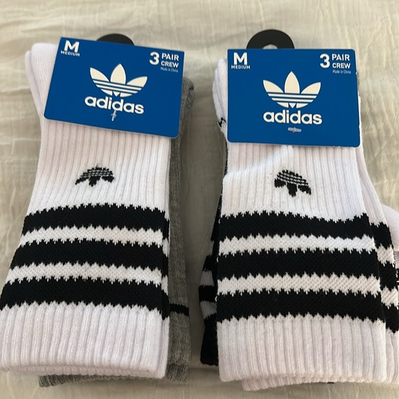 Adidas bundle original roller 3.0crew socks 6 pairs white/black/grey Medium, NWT - Picture 1 of 8